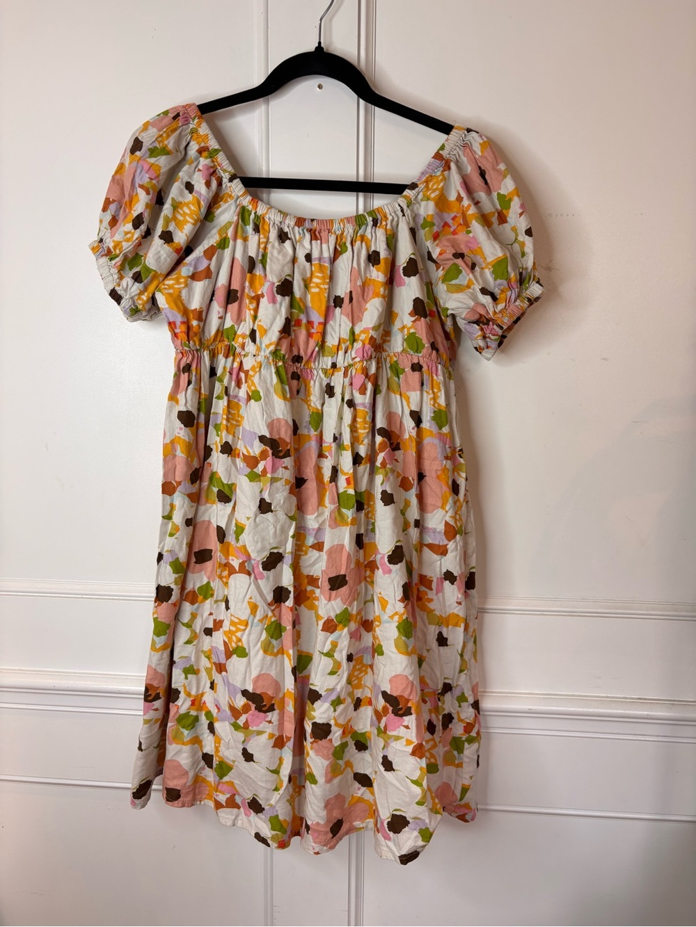 Life - Puff Sleeve baby doll Floral Dress in Cream, Pink & Mustard
